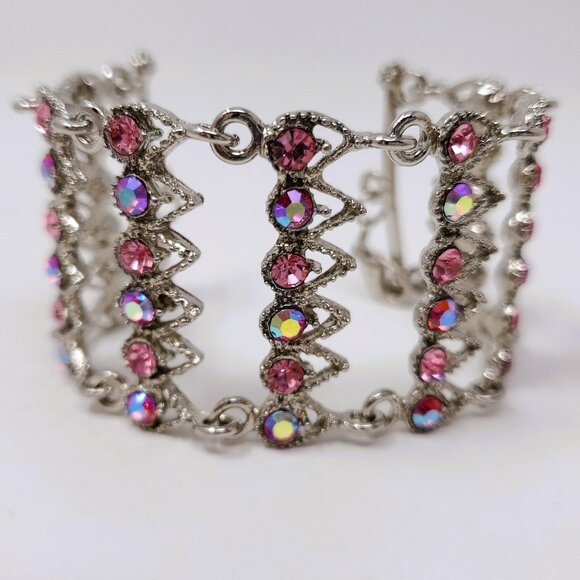 Vintage Pink Rhinestone Bracelet - Picture 1 of 5